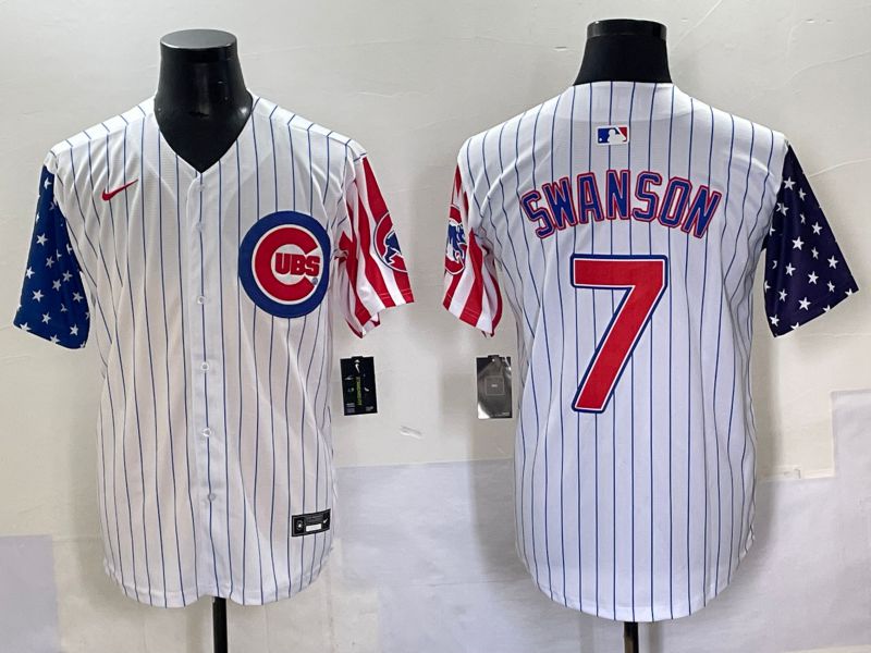Men 2025 Chicago Cubs #7 Swanson White a generation of national flags Joint Name Nike MLB Jersey style 47->chicago cubs->MLB Jersey